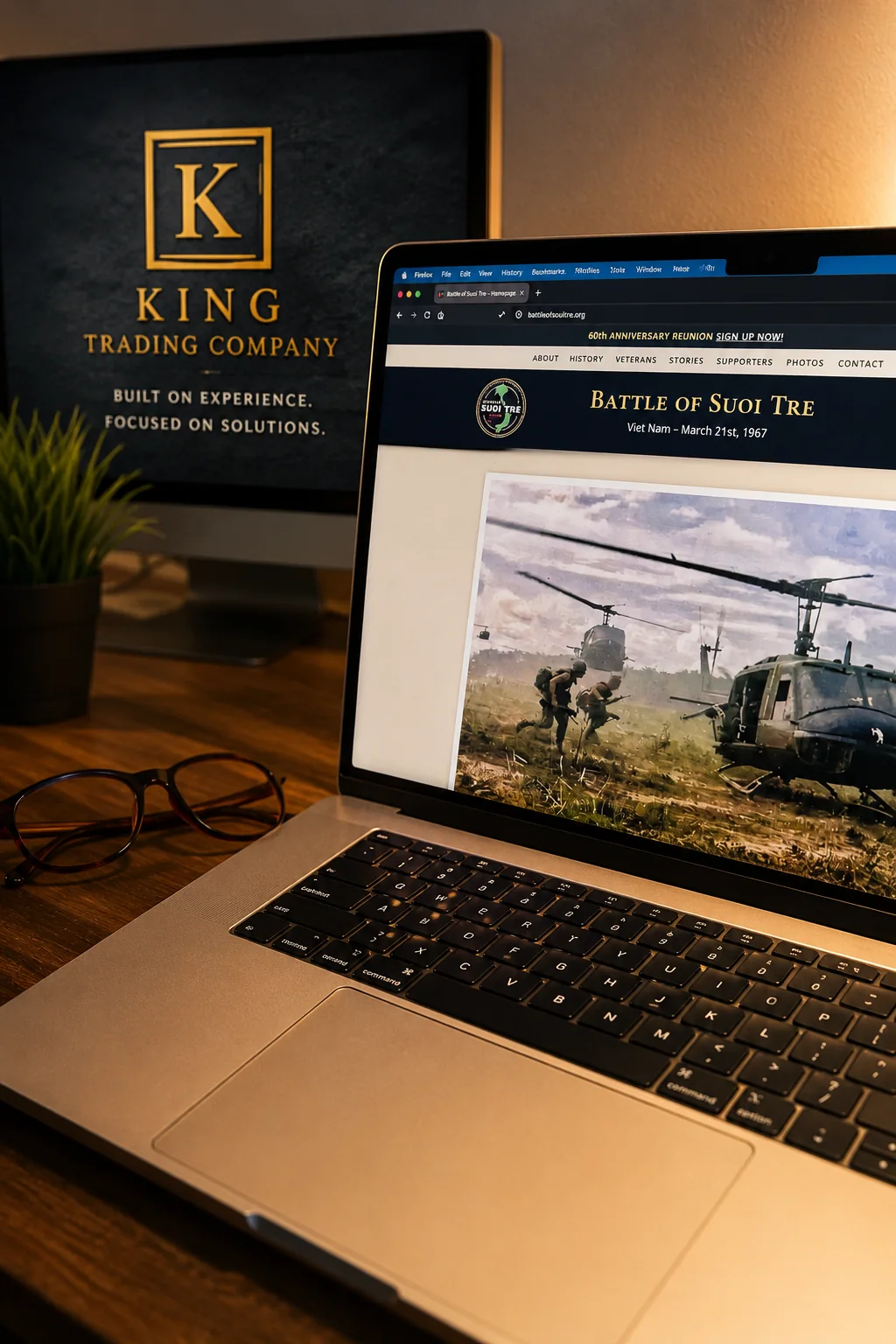 King Trading Company website development workspace featuring the Battle of Suoi Tre website