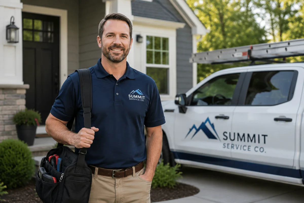 Summit Service Co. home service professional outside a customer's home